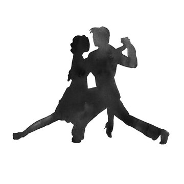 silhouette of a man and a woman dancing tango. isolated. Waterco