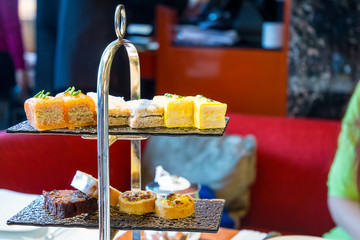 Beautiful English Afternoon Breakfast Ceremony with Desserts and Snacks in Hong Kong Restaurant