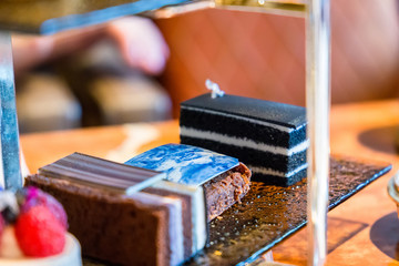 Beautiful English Afternoon Breakfast Ceremony with Desserts and Snacks in Hong Kong Restaurant, Close-up
