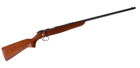 Rimfire rifle that is a bolt action isolated on a white background