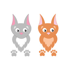 Cute cartoon vector cats. Fluffy kittens and paw prints.