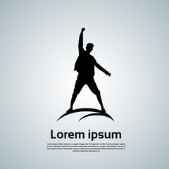 Traveler Icon Posing Hand Up Logo Hiker Trekker Empty Copy Space