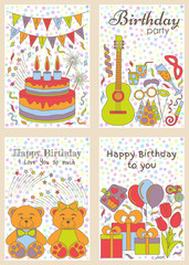 Birthday cards set. Vector illustration