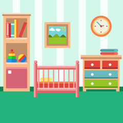 Baby room with furniture. Flat style vector illustration