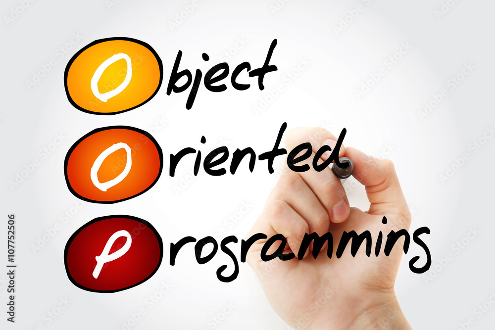 Poster hand writing oop object oriented programming with marker, acronym business concept
