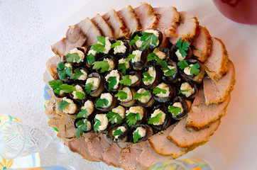 The rolls stuffed with cheese from eggplants