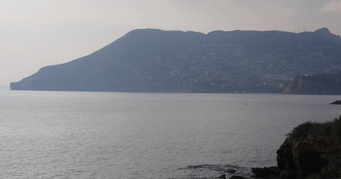 mountain mediterranean sea coast of spain calpe 4k 

