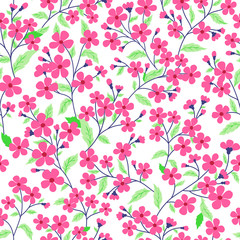 vector seamless hand drawn gentle naive floral pattern, fantasy wild flowers, colorful summer mood, romantic flower background allover print
