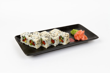 Image of tasty sushi set with vegetables