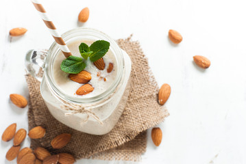 Shake from almond milk, banana and coconut