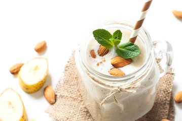 Shake from almond milk, banana and coconut