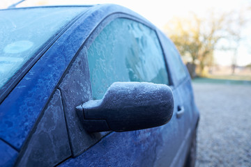 Winter Morning With Ice On Car Exterior