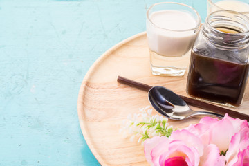 Coffee-set with raw sugar and milk