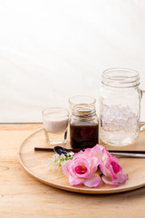 Coffee-set with raw sugar and milk