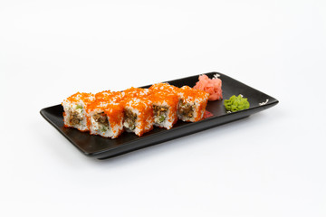 Image of tasty sushi set with salmon and red masago