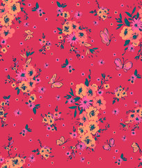vector seamless gentle hand drawn artistic summer flowers pattern, little disty print, beautiful flowers in bouquet background allover design