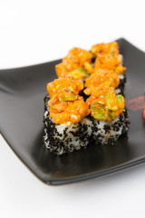 Image of tasty hot sushi set with salmon