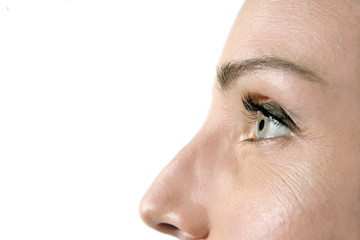 Close-up on woman's eye looking away