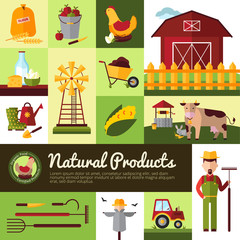 Obraz premium Organic Farm Products Flat Design 