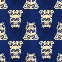 Terrible frightening seamless pattern with skull