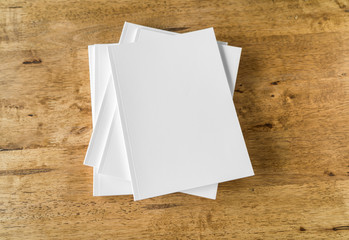 Blank catalog, magazines,book mock up on wood background