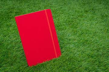 Notebook on spring green grass