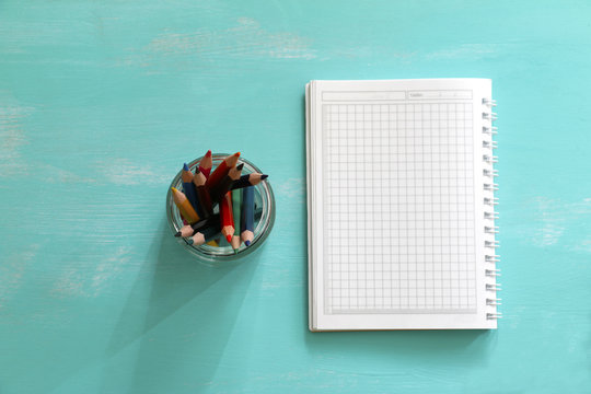 notebook and pancils