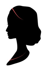 Silhouette of woman with bead and headband.