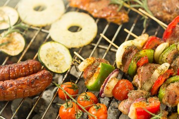 Various food on the grill