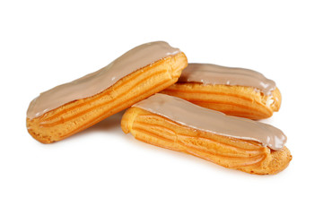 Eclairs with glaze isolated on a white