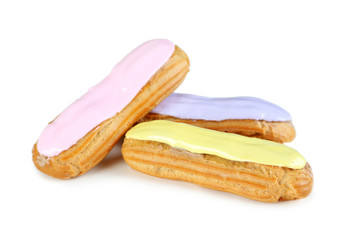 Eclairs with glaze isolated on a white