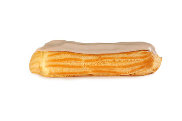 Eclair with glaze isolated on a white