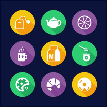 Tea Icons Flat Design Circle