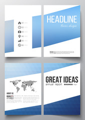 Set of business templates for brochure, magazine, flyer, booklet or annual report. Abstract colorful polygonal background with blurred image on it, modern stylish triangle vector texture