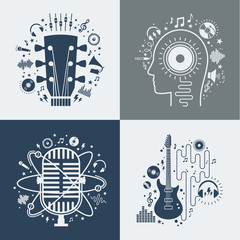 Naklejka premium Set of vector music illustrations