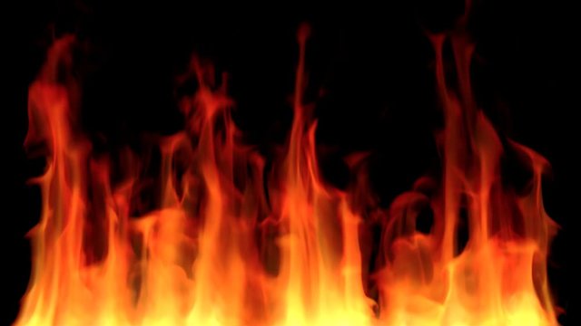 Seamless looping animation of fire on black background.