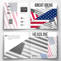 Set of annual report business templates for brochure, magazine, flyer or booklet. Memorial Day background with abstract american flag, vector illustration