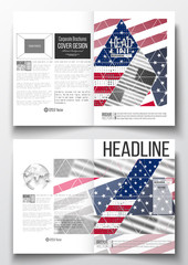 Set of business templates for brochure, magazine, flyer, booklet or annual report. Memorial Day background with abstract american flag, vector illustration