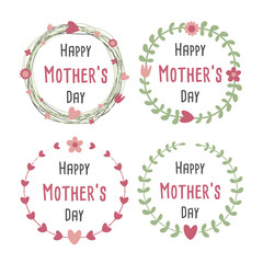 Fototapeta na wymiar Happy Mothers Day with flowers greeting card. Laurel wreath, Floral wreath. Vector illustration.