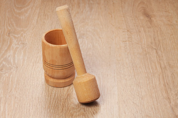 mortar on the wooden table