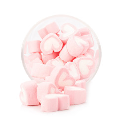 Fototapeta na wymiar Pink sweet heart marshmallow on white background