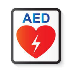AED ( Automated External Defibrillator ) , heart and thunderbolt ( image for basic life support and advanced cardiac life support )