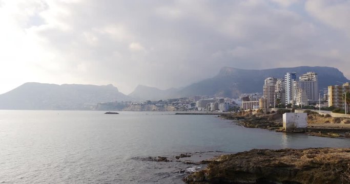 panoramic view on cozy spain town calpe 4k sunny day
