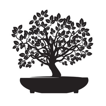 Black Vector Tree. Illustration Bonsai.