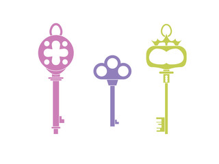 a set of multi-colored retro keys on white background. Vector illustration