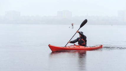 Fototapeta na wymiar kayaking on the river, front view03