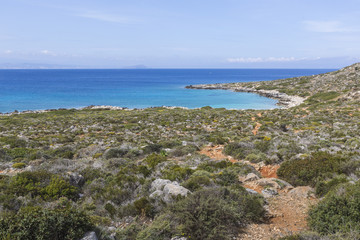 Panoramic view of the sea coast with turquoise water. East coast