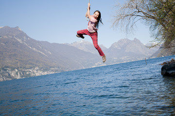 Child has some fun in exterior, nature