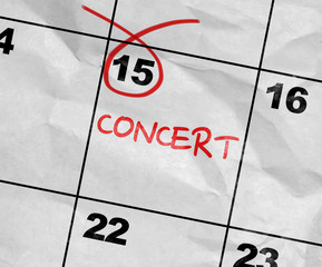 Concept image of a Calendar with the text: Concert