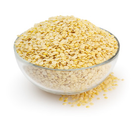 Yellow lentil isolated on white background with clipping path